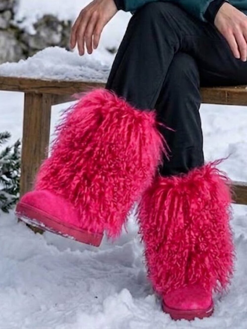 Bearpaw Boetis Neon Pink Curly Lamb Fur Sheepskin Lined Sherpa Boho Boots 8 NEW